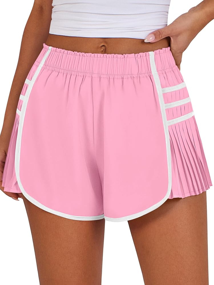 Caracilia Women Running Shorts Flowy Pleated Athletic Shorts Summer High Waisted Tennis Sporty Wo... | Amazon (US)