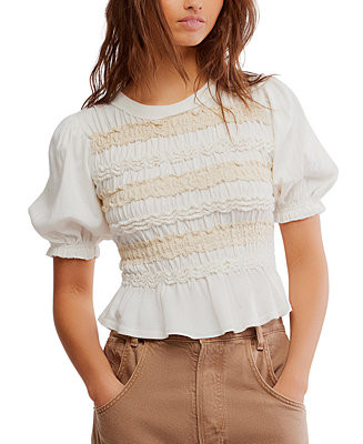 Free People Women's Cotton Puff-Sleeve Peplum Top - Macy's | Macy's