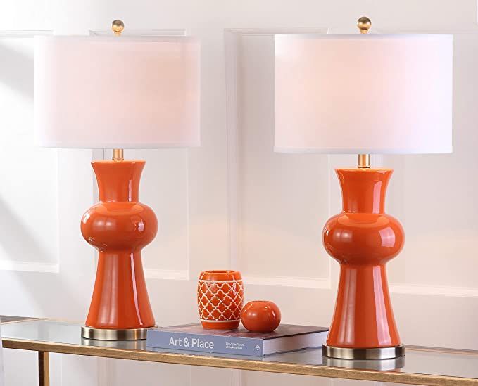 SAFAVIEH Lighting Collection Lola Modern Column Orange Ceramic 30-inch Bedroom Living Room Home O... | Amazon (US)