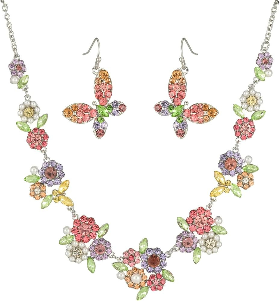 Oldkiss diamond crystal flower necklace earring set female jewelry necklace earring set wedding b... | Amazon (US)