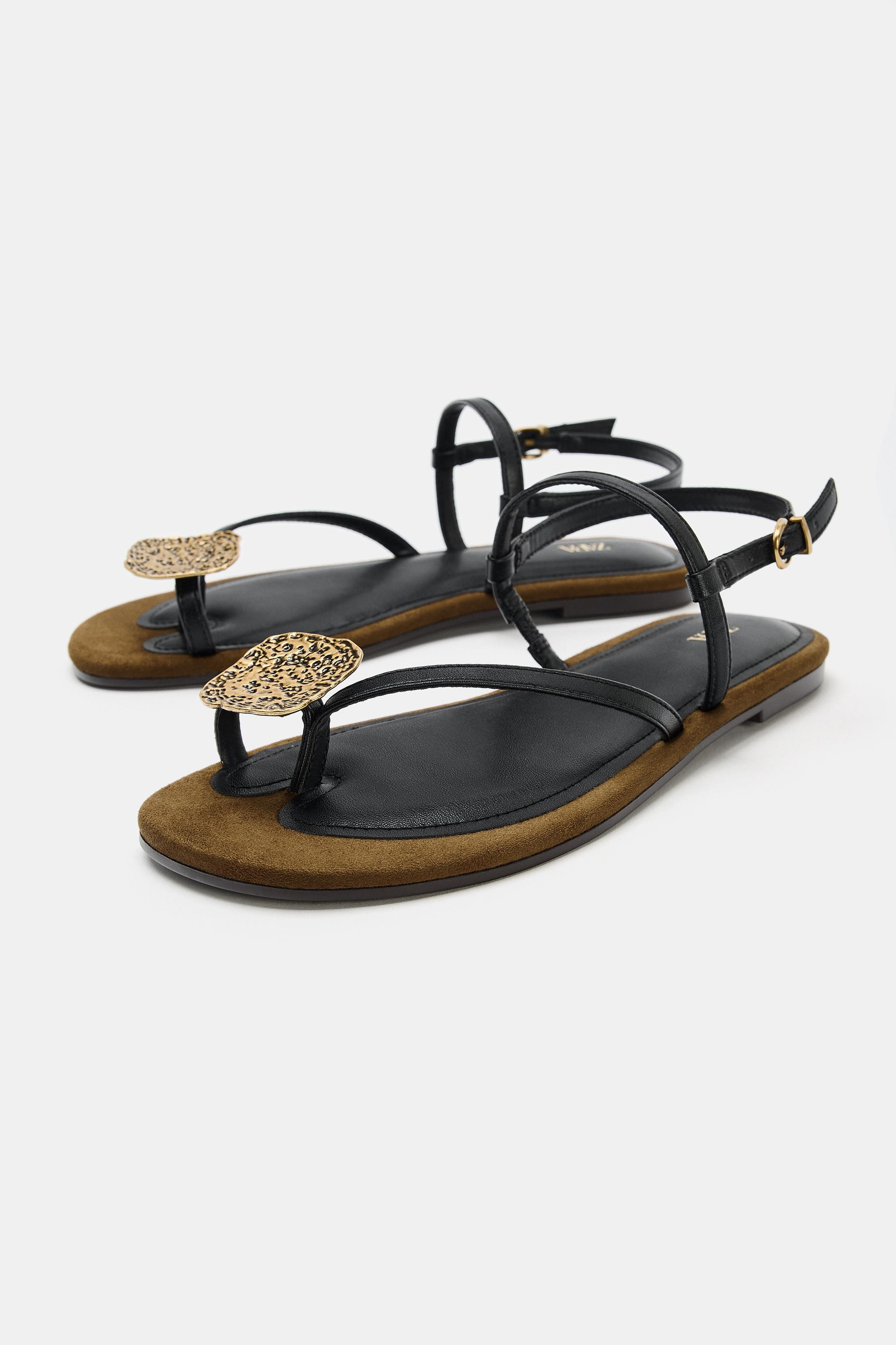 METALLIC ORNAMENT STRAPPY SANDALS | Zara US