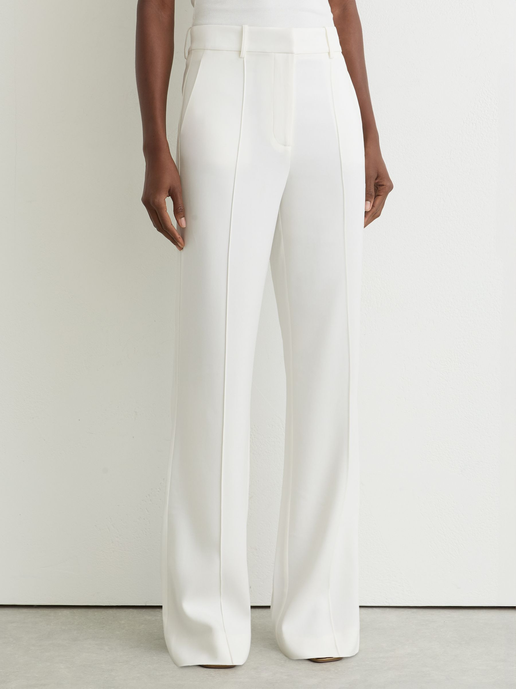 Wide-Leg Seam-Detail Trousers in Ivory | Reiss UK