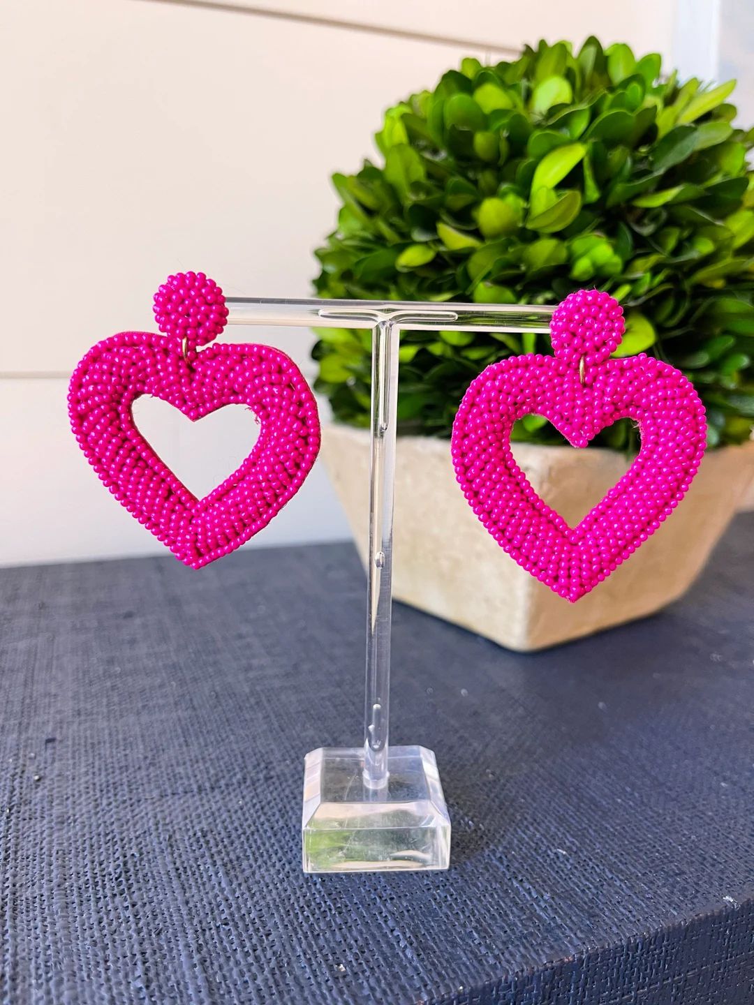 Hot Pink Beaded Heart Earrings - Brookhaven Baubles - Southern Statement Jewelry - Statement Earr... | Etsy (US)
