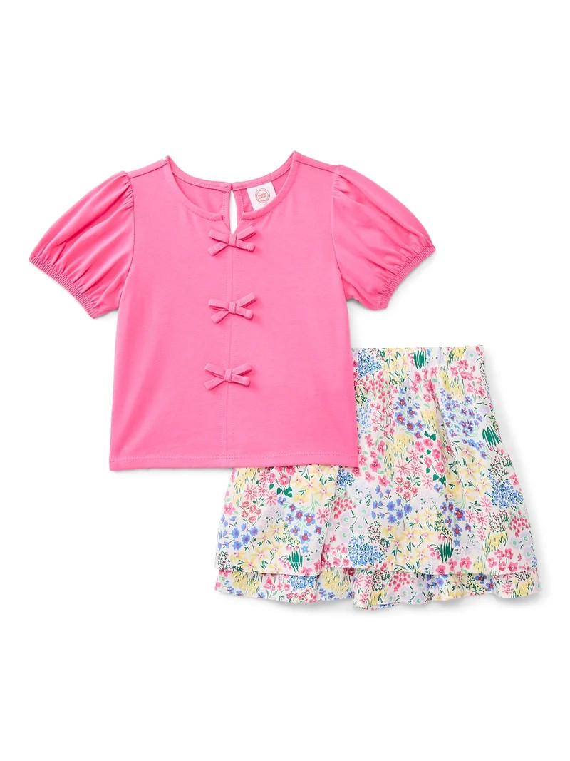 Wonder Nation Toddler Girls Top and Skort Set, 2-Piece, Sizes 12M-5T | Walmart (US)