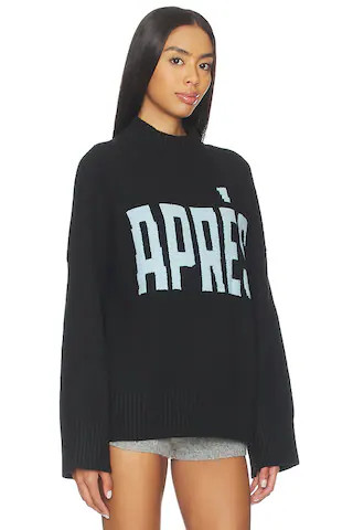 Apres Intarsia High Mock Logo Sweater in Black & Aquamarine | Revolve Clothing (Global)