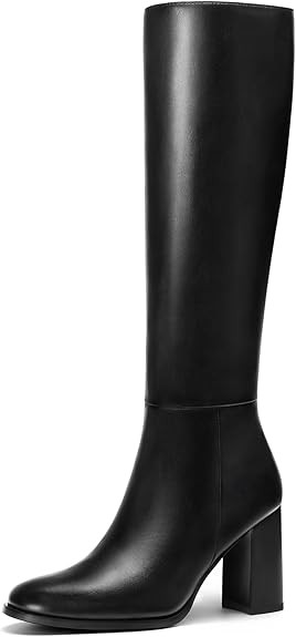 Lumeheel Women Knee High Boots Round Toe Chunky Heel Boots Gogo Boots with Side Zip Fashion Tall ... | Amazon (US)