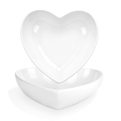 WHJY Set of 2 Porcelain White Ceramic Heart Shaped Bowls - 8 inch Cute Dish Set for Salad, Fruit, Cereal & Appetizer | Amazon (US)