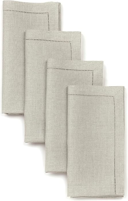 Signature Linen\u2122 by D'Moksha, Natural Dinner Napkins Set of 4, 20 x 20 Inch Cloth Napkins, 1... | Amazon (US)