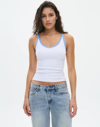 Cotton Contrast Rib V Neck Tank | Glassons (Australia)
