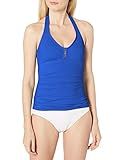 Calvin Klein Women's Solid Bar Halter Swimsuit Tankini Top with Removable Soft Cups, Celestial, X-La | Amazon (US)