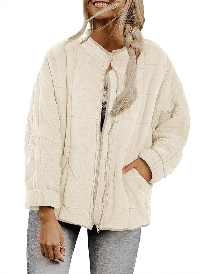 Womens Dolman Lightweight Quilted Jackets Zip Up Long Sleeve Stand Neck Warm Winter Outwears at A... | Amazon (US)