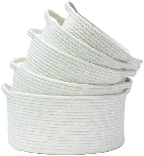Amazon.com: HAN-MM Storage Baskets Set of 5- Woven Basket Cotton Rope Bin, Small White Basket Org... | Amazon (US)
