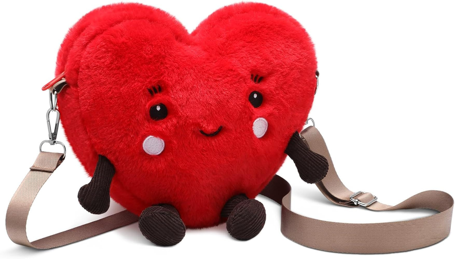 Valentine's Day Heart Plush Bag Heart Shaped Purse Galentine's Red Love Crossbody Bag with Zip To... | Amazon (US)