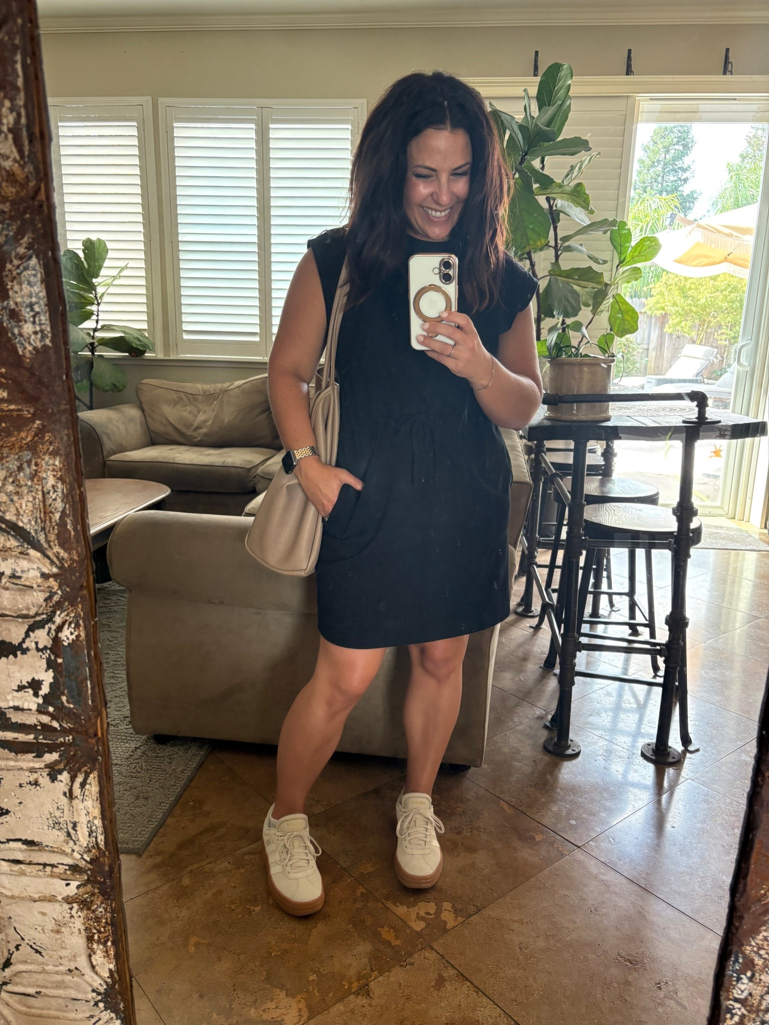 Triple digits calls for a lightweight dress for this casual Friday teacher look. My platform Adidas sneakers are super comfy and I highly recommend. Wearing a small in my dress and regular size in my shoes. 

Teacher style 
Teacher OOTD 

#LTKPetite #LTKOver40 #LTKWorkwear