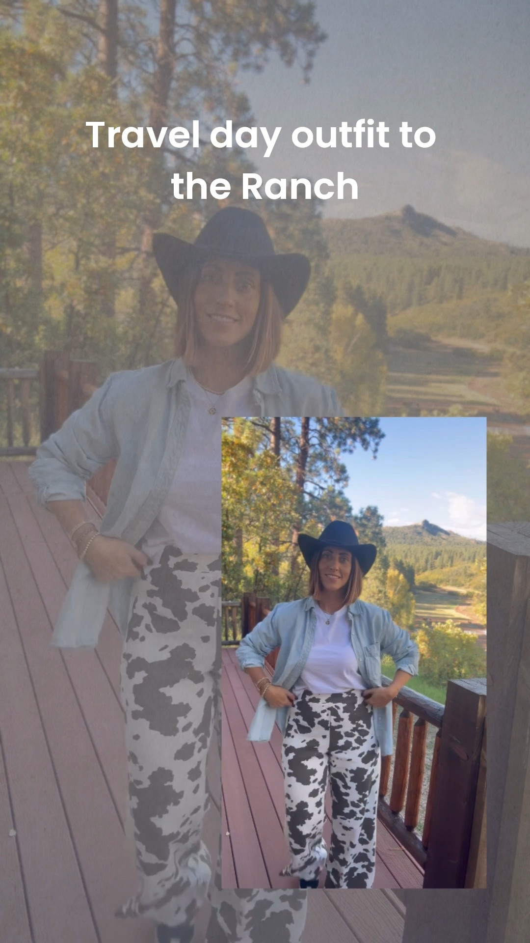 Travel ootd! Road tripped to the ranch in Durango this comfy look! 

**Cow print is trending big this fall! Pants are super soft & cozy! 

- wide leg sweatpants - size small
- tee - size small 
- denim shirt - size medium 

#Travel #RanchSale #CowPrint #Target #TargetStyle #FallOutfitIdea #CasualOutfit #MomsStyle #FashionOver40 

#LTKFindsUnder50 #LTKStyleTip #LTKOver40
