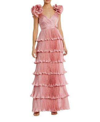 Mac Duggal Pleated Charmeuse Tiered Gown with Ruffle Straps  | Bloomingdale's Women | Bloomingdale's (US)