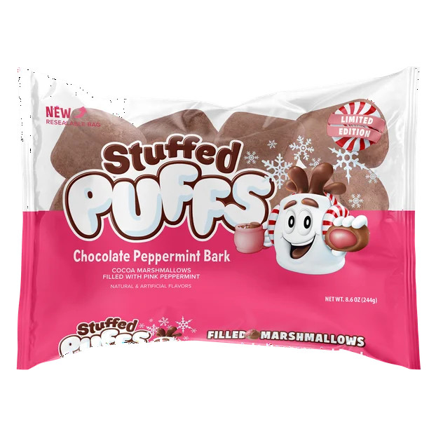 Stuffed Puffs ® Chocolate Peppermint Bark Cocoa Marshmallows Filled with Pink Peppermint 8.6oz b... | Walmart (US)