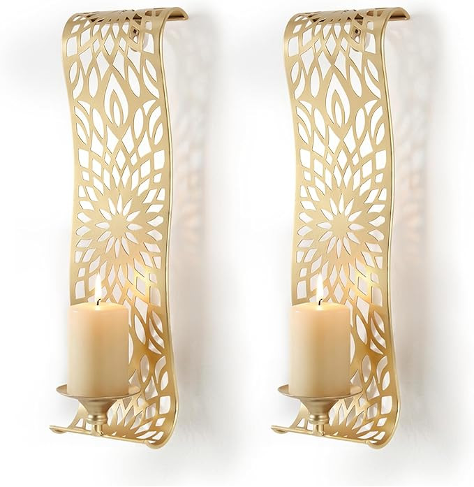 Antique Gold Wall Sconces,Set of 2 Rustic Metal Candle Holders for Farmhouse Vintage Home Decor,E... | Amazon (US)