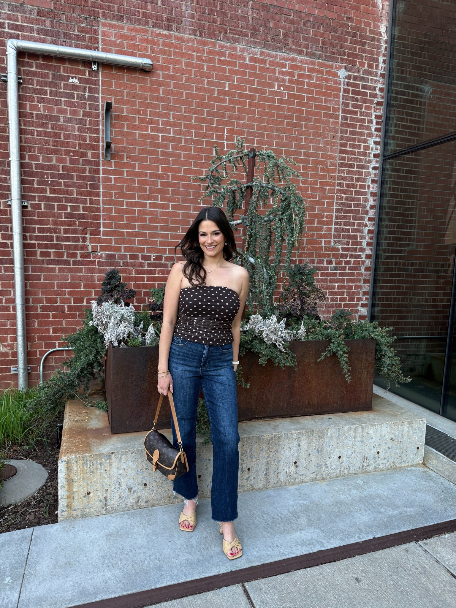 spoiler, there’s a lot of polka dots in my spring and summer wardrobe 🤭🤎
Loving this strapless top that also comes with a neck scarf. It’s super cute and perfect for a date night out.

Spring outfits 2026, spring ootd, outfit inspo, polka dot top, dark wash jeans, denim outfit, jeans outfit, heels, nude heels, date night outfit ideas, casual chic style, strapless top,  

#LTKSaleAlert #LTKootd #LTKU