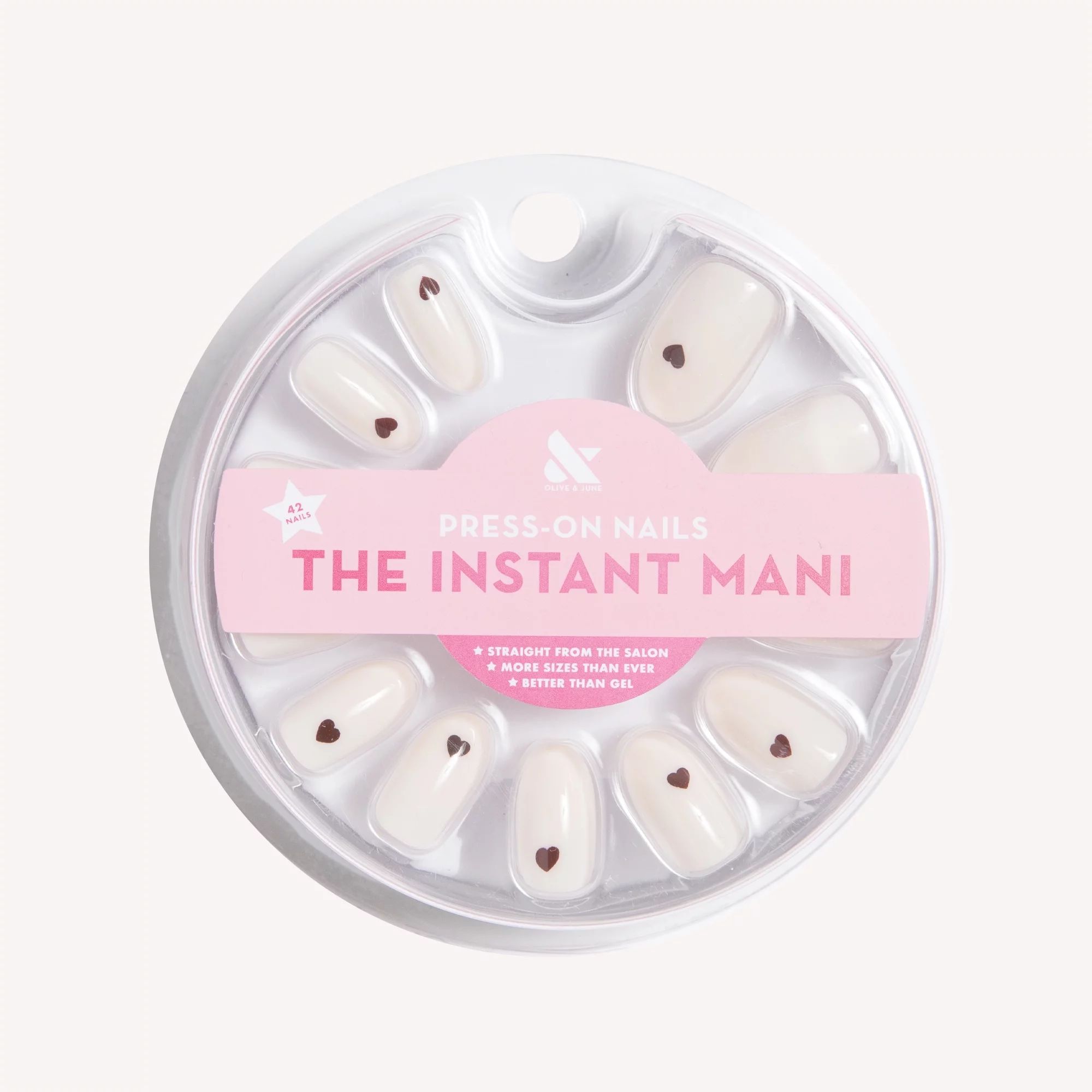 Olive & June Instant Mani Oval Medium Press-On Nails, White, Vampy Heart, 42 Pieces - Walmart.com | Walmart (US)