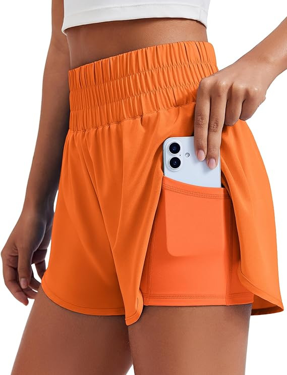 PINSPARK Women's 2 in 1 Running Shorts High-Split Athletic Short High Waisted 3" Liner Workout Gy... | Amazon (US)