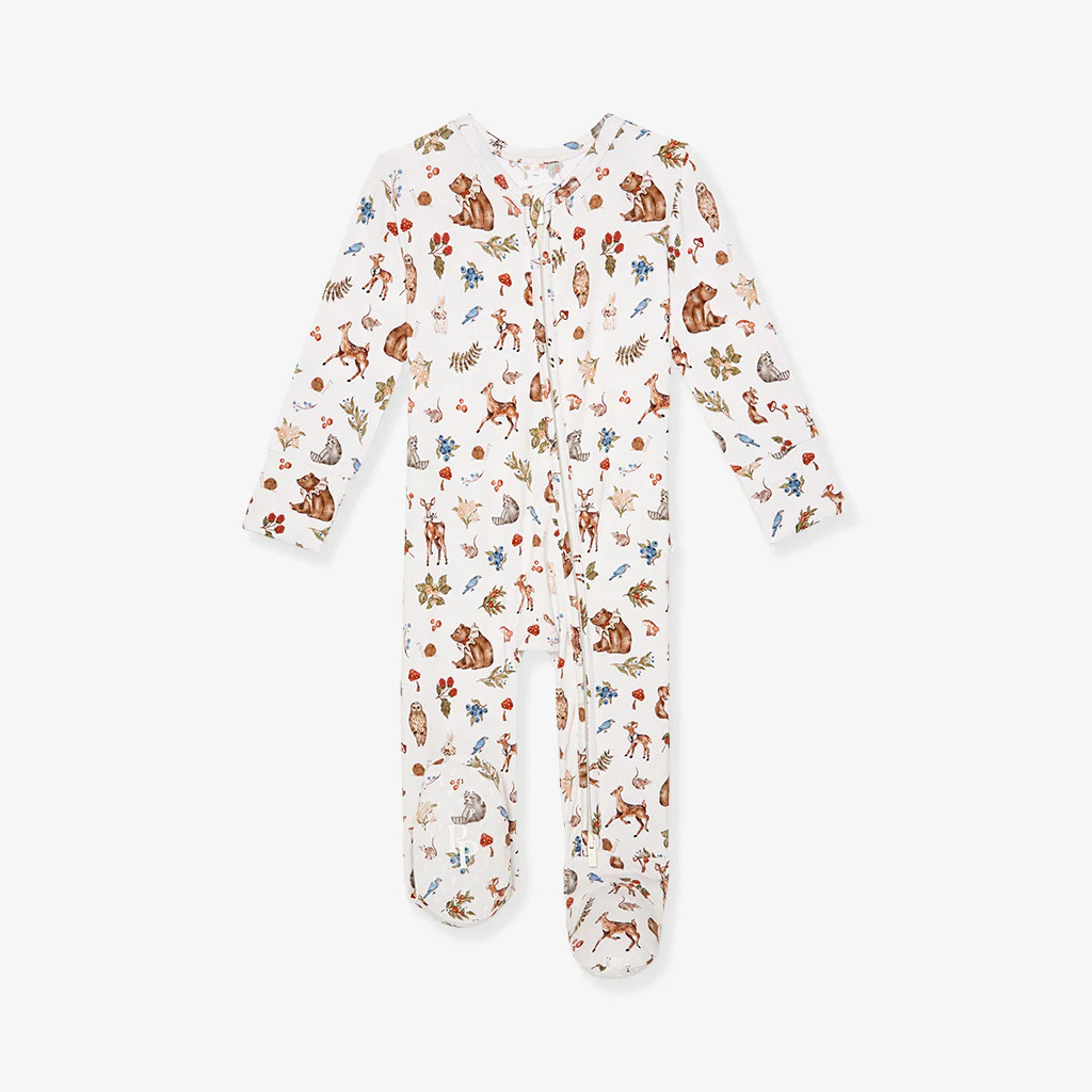 Forest Animal White One Piece Baby Footie Pajamas | Iridessa | Posh Peanut