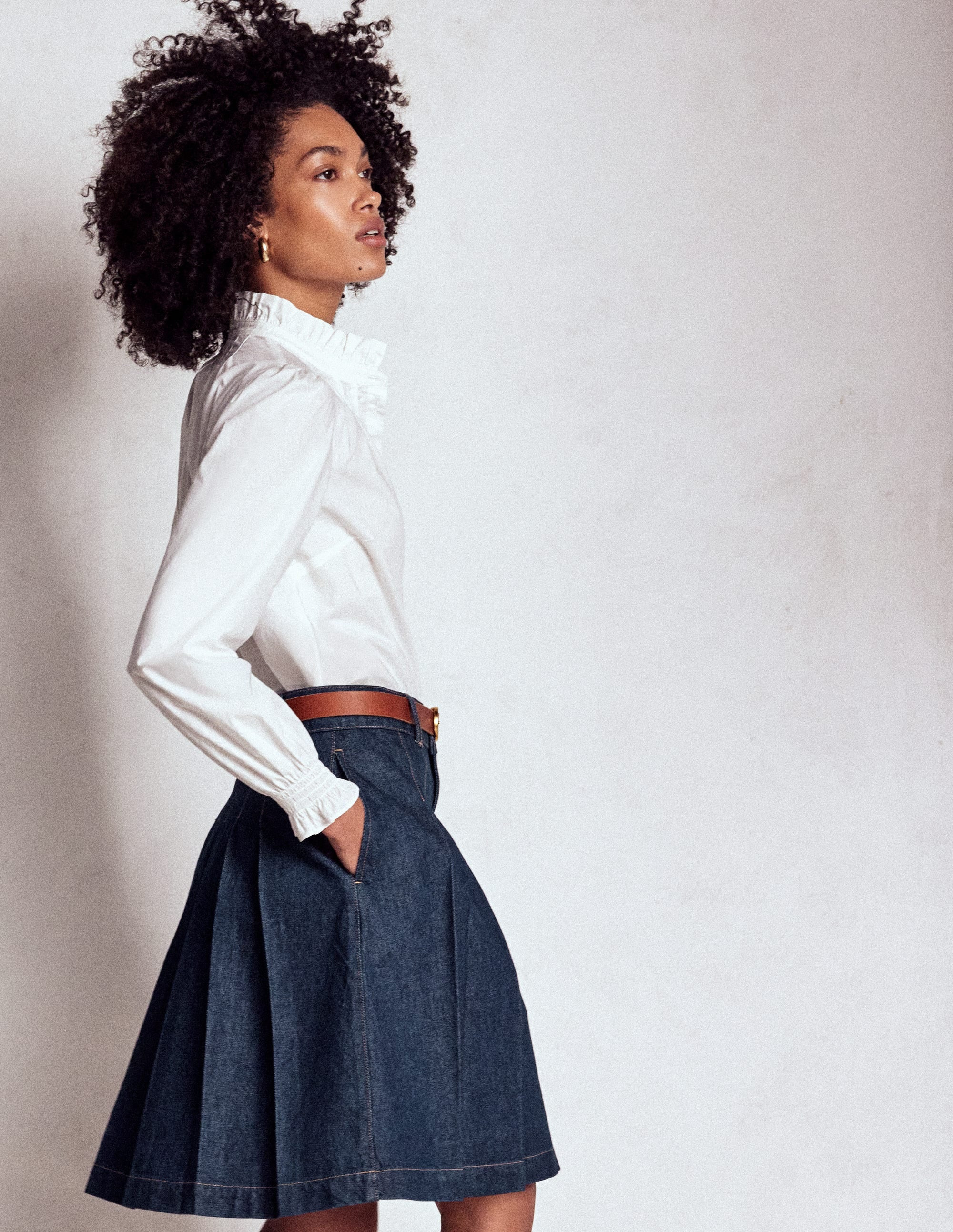 Pleated Denim Skirt Indigo Women Boden | Boden (US)