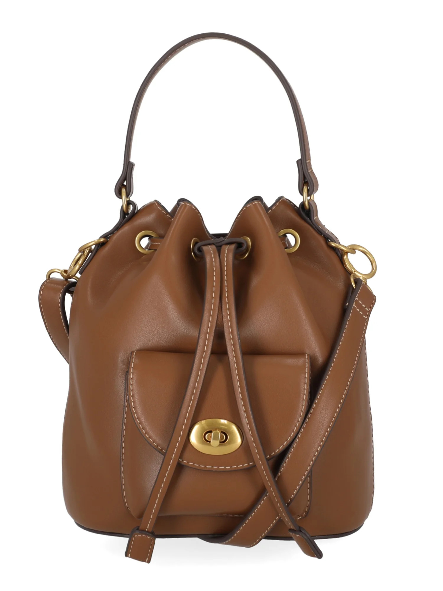 Free Assembly Women's Faux Leather Drawstring Handbag, Autumn Brown | Walmart (US)