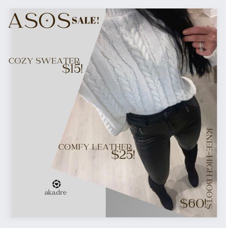 #ASOS #sale! 
#winter 
#sweater
#blackpants
#blackboots
#blackkneehighboots
#winterboots
#heeledboots
#leatherpants
#winteroutfit

#LTKsalealert #LTKSeasonal #LTKstyletip