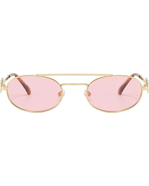 Oval Trendy Retro sunglasses Double bridge for women men 90S Narrow Vintage Small Sunnies AR81048 | Amazon (US)