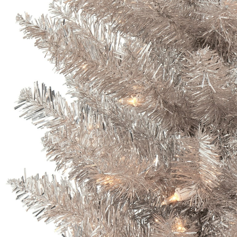 6 ft Pre-Lit Rose Gold Tinsel Christmas Tree, Rose Gold, 6 ft, 100 Clear Lights, by Holiday Time | Walmart (US)