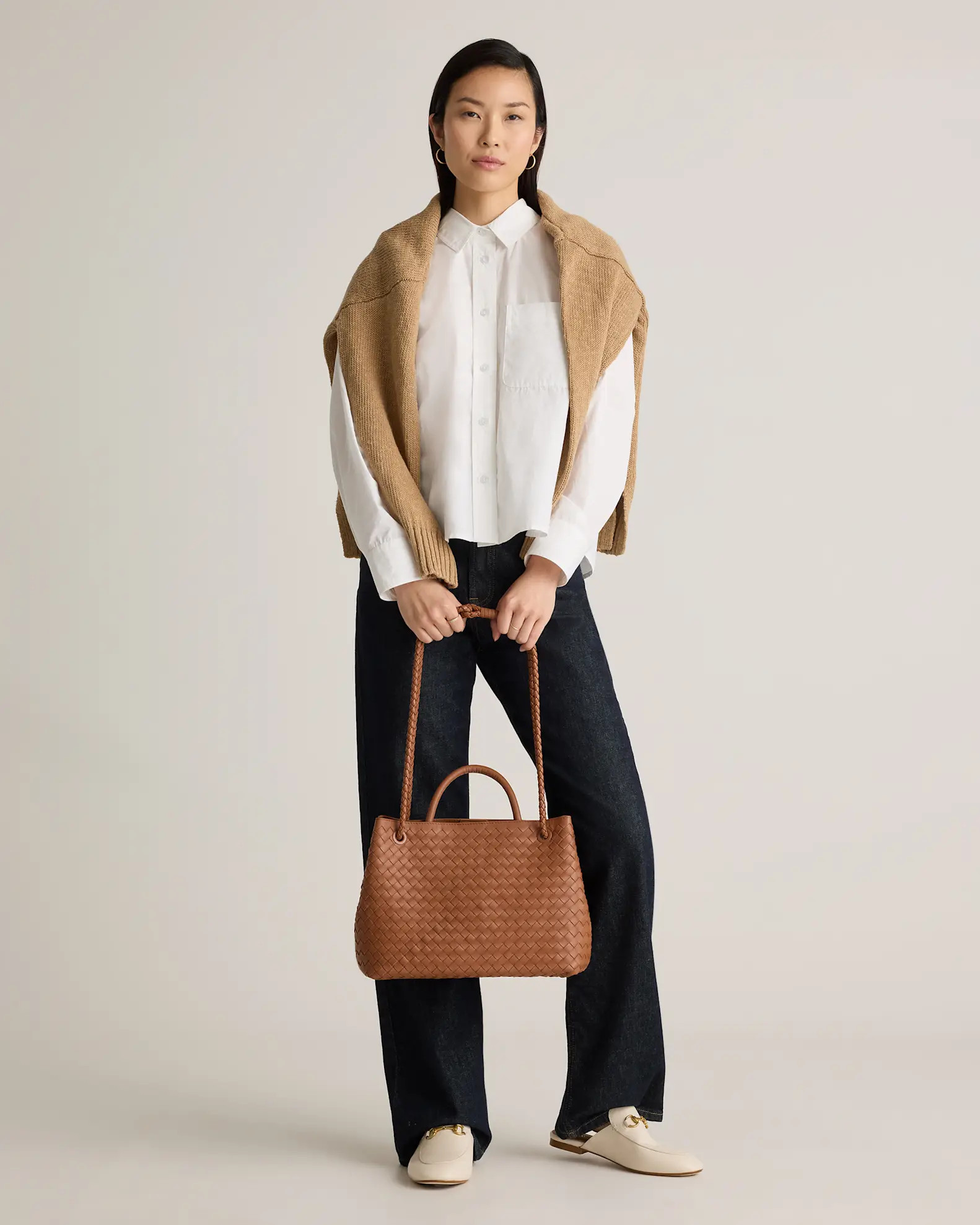 Italian Leather Handwoven Satchel in Cognac | Quince