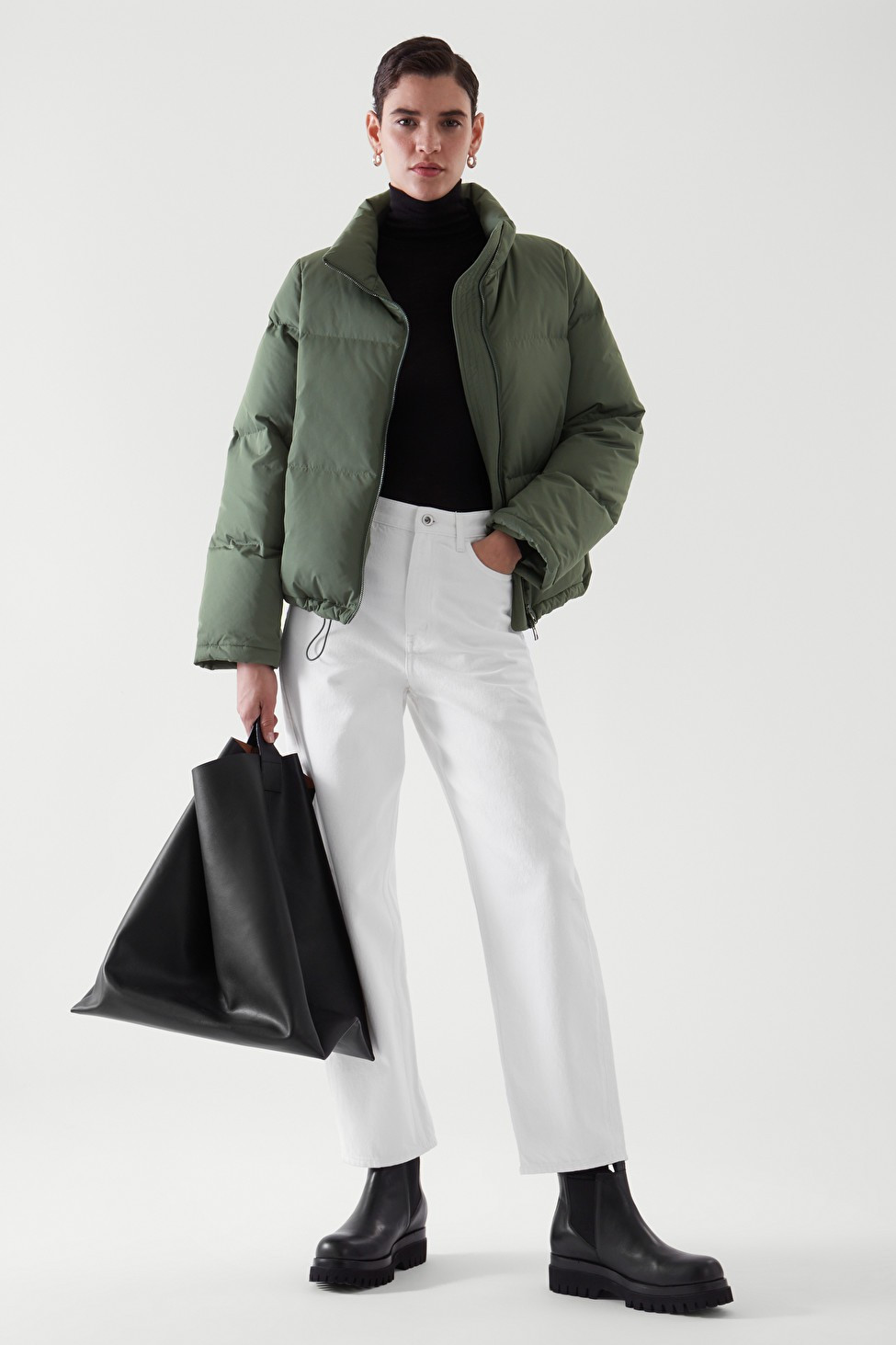 CROPPED PUFFER JACKET - KHAKI GREEN - Puffer Jackets - COS US | COS (US)