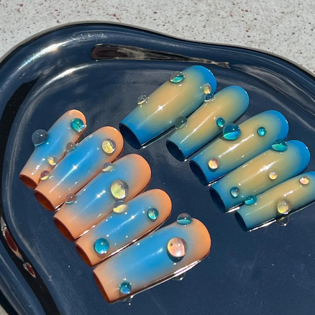 BLUE ORANGE Press on Nails Apres Gel X Press on Nails 3D - Etsy | Etsy (US)