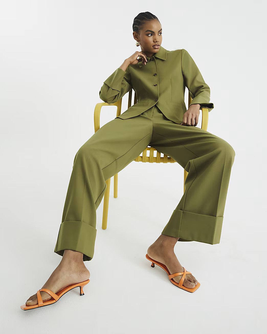 Khaki Pleated Wide Leg Trousers | River Island UK & IE