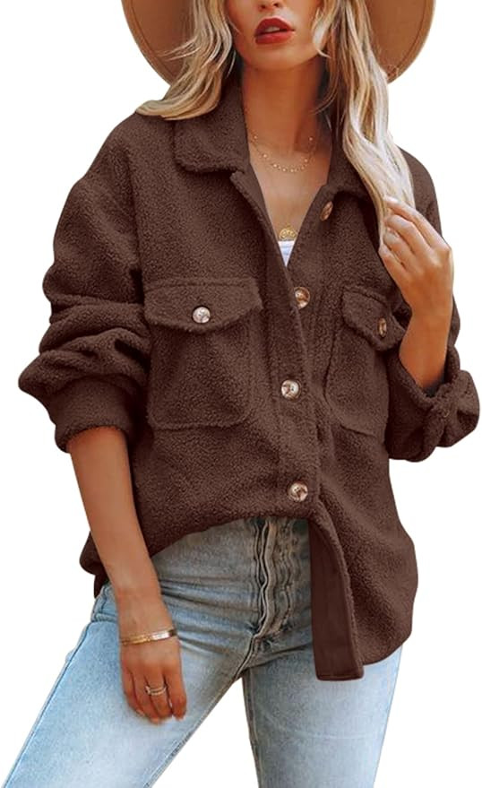 Nirovien Womens Oversized Fleece Jakcets Button Down Sherpa Shacket Fuzzy Coats Casual Warm Teddy... | Amazon (US)