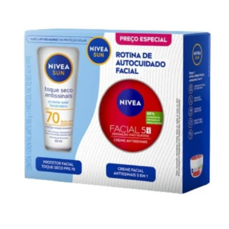 Kit Nivea Sun Protetor Solar Facial Antissinais Fps70 40ml + Creme Facial Antissinais 5 Em 1 100g | Beleza Na Web (BR)