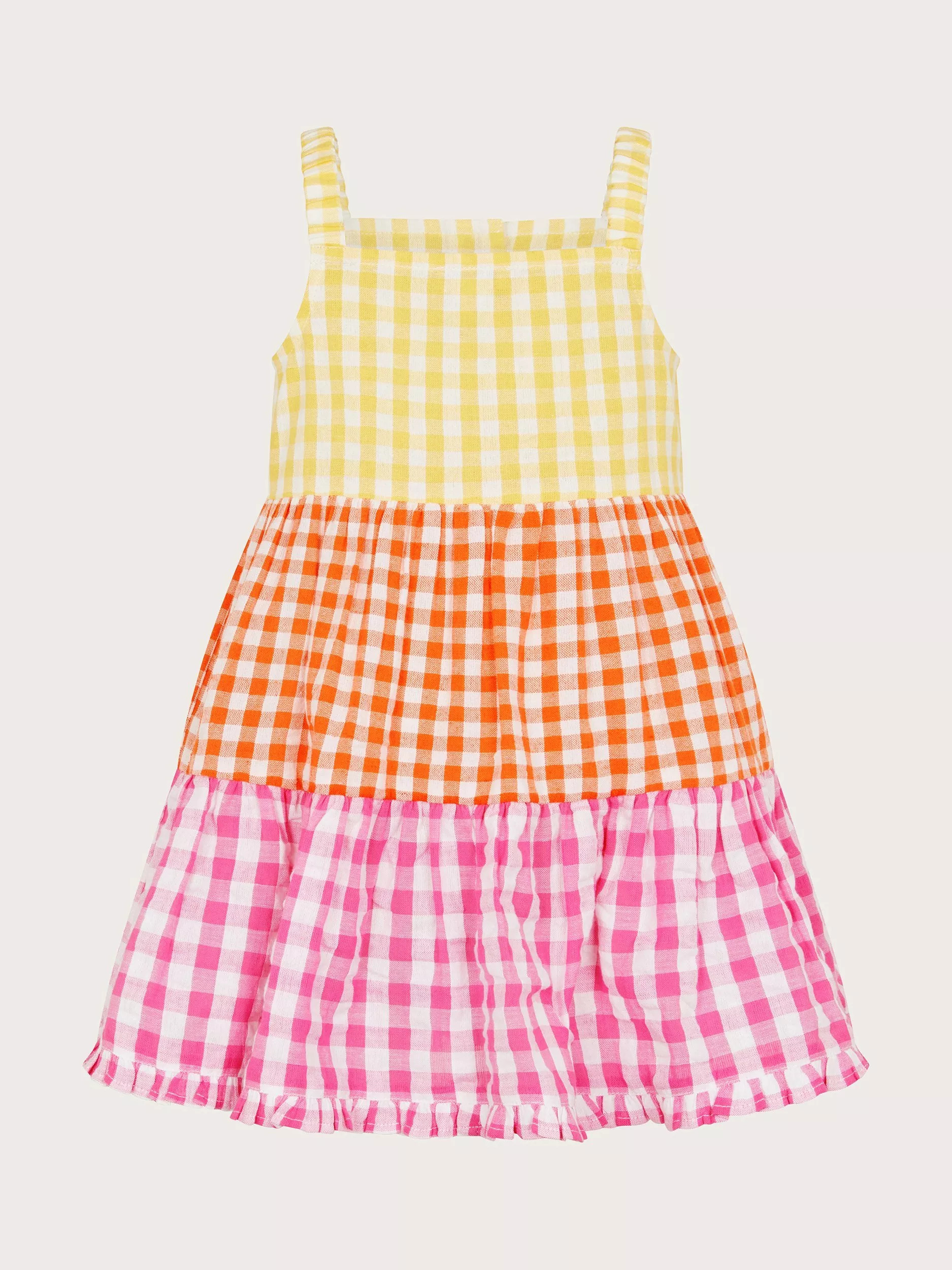 MonsoonBaby Cotton Gingham Tiered Dress, Multi | John Lewis (UK)