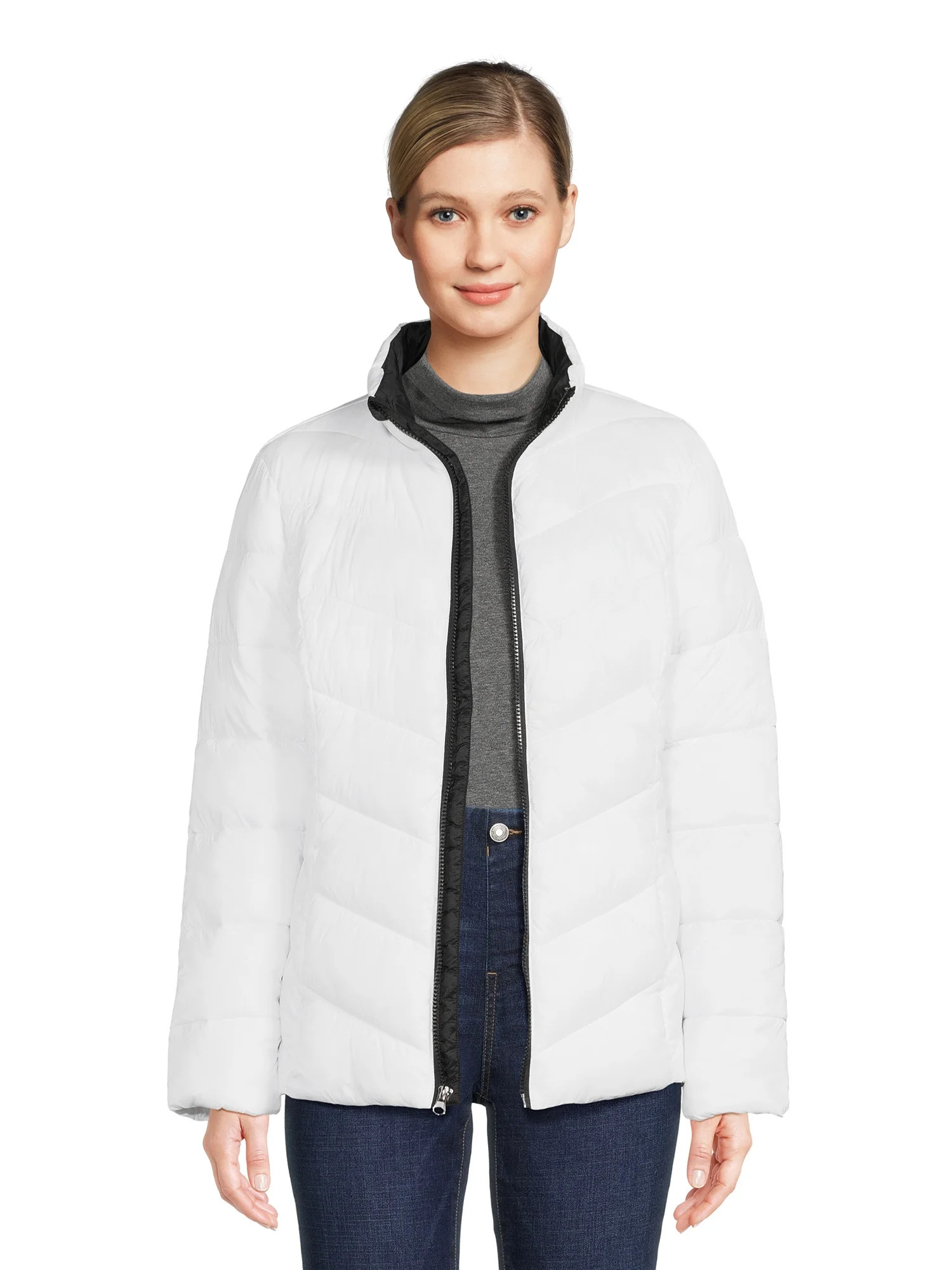 Time and Tru Women's Chevron Midweight Puffer Jacket, Sizes XS-3X | Walmart (US)