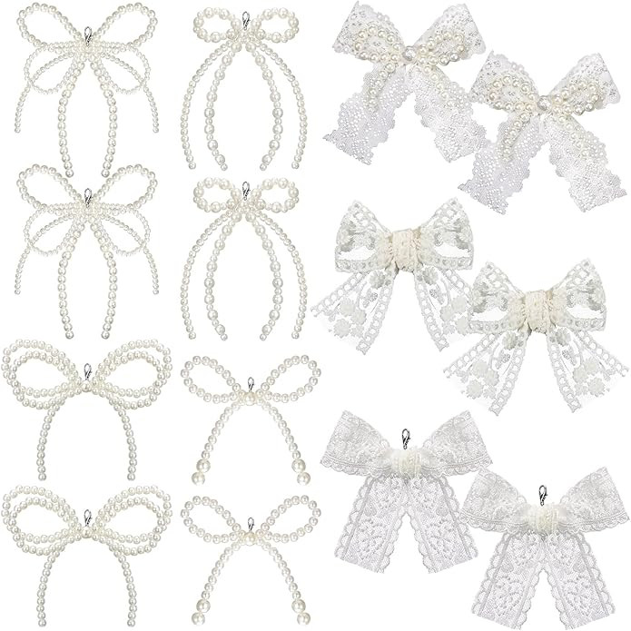 16 Pcs Pearls Lace Bow Shoe Charms for Sneakers Decorations Bowknot Buckle Pearl Beaded Chain Coq... | Amazon (US)