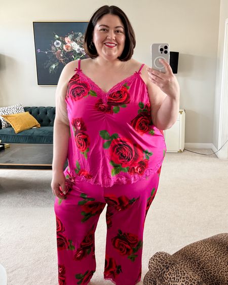Soft and silky pajama set in sizes 10-36. So comfortable and in extended plus sizes. Love the pink and red combo  

#LTKover40 #LTKplussize