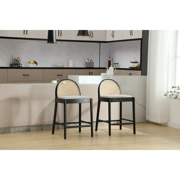 Guyou Modern Bar Stools Set of 2, 26" Counter Height Bar Stools with Natural Rattan Back and Soli... | Walmart (US)