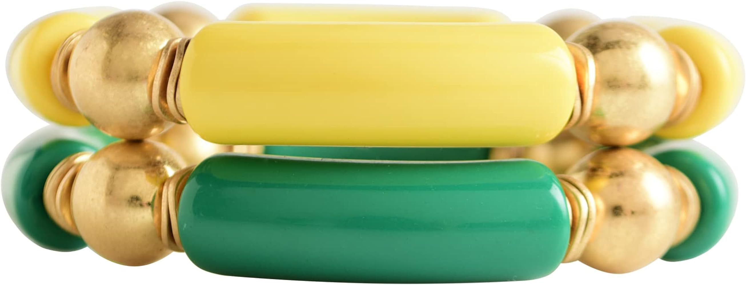 LALAPPLE Gold Plated Beaded Acrylic Bamboo Tube Bangle Bracelets for Women, Colorful Chunky Curve... | Amazon (US)