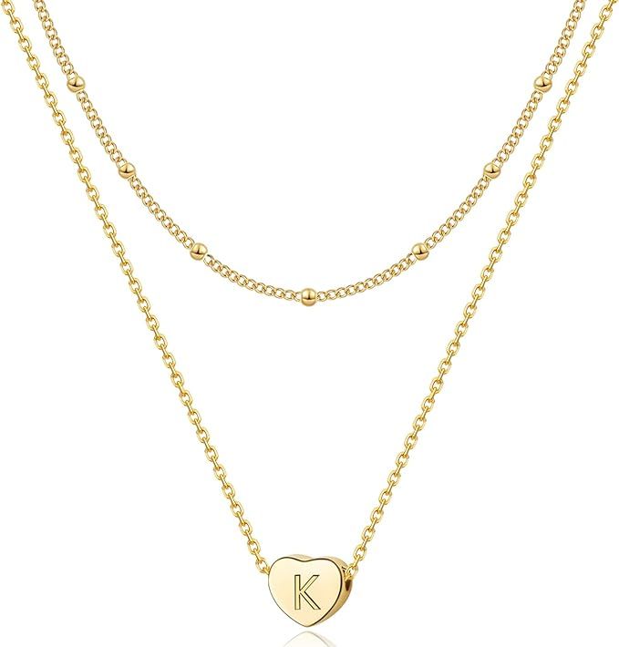 Momlovu Heart Initial Necklaces for Women Girls - 14K Gold Layered Tiny Initial Letter Pendant Ne... | Amazon (US)