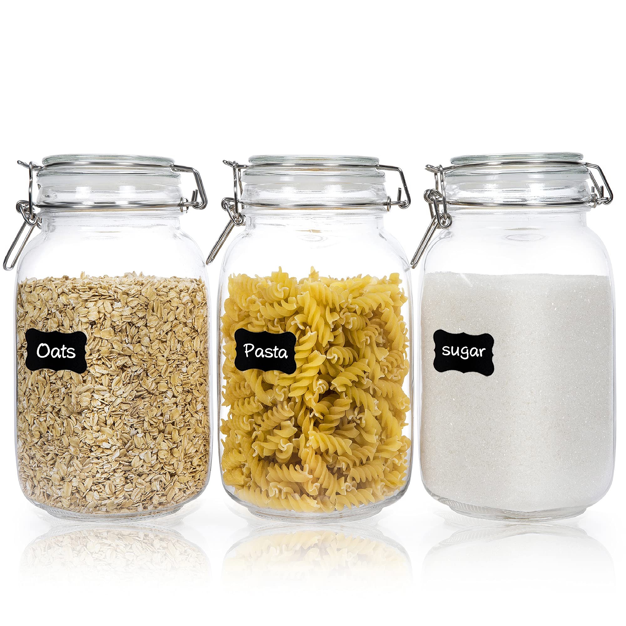 CHEFSTORY 50oz Airtight Glass Jars with Lids, 3 PCS Food Storage Canister for Kitchen & Pantry Organ | Amazon (US)