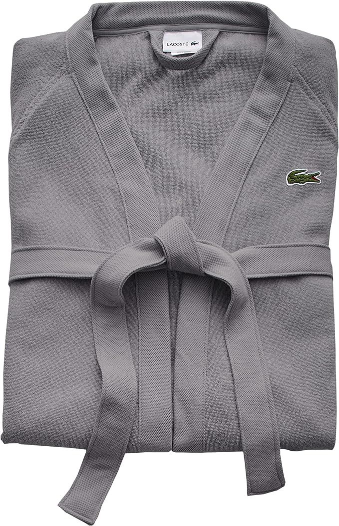 Lacoste Classic Pique 100% Cotton Bath Robe, One Size, Meteorite Grey | Amazon (US)