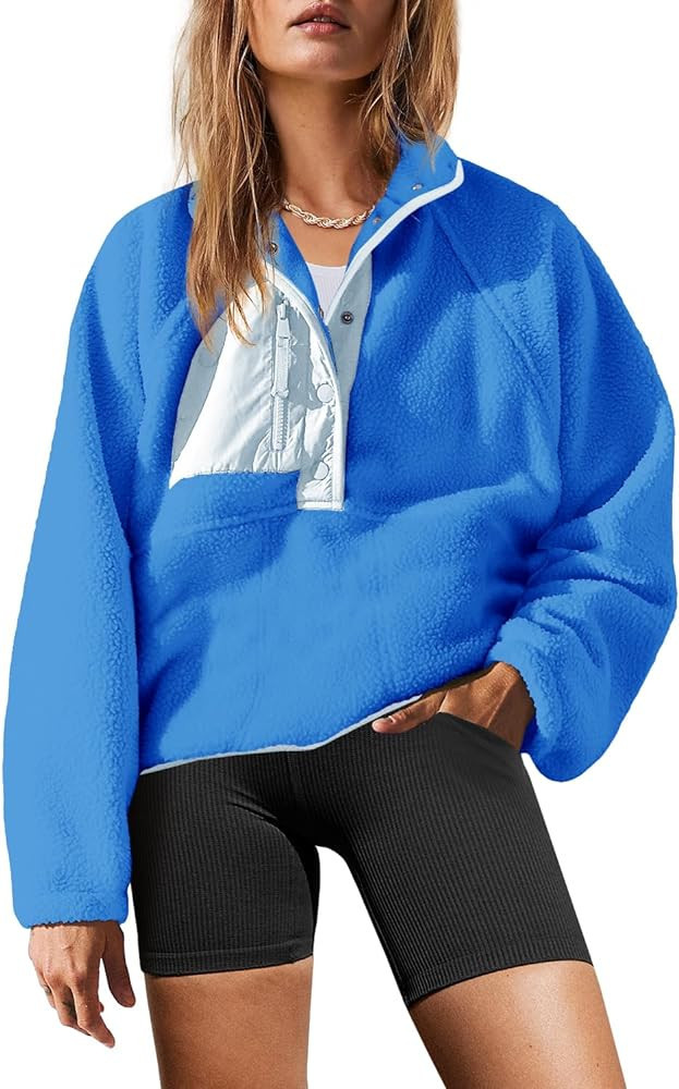 Yanekop Womens Fuzzy Fleece Pullover Sherpa Sweatshirt Long Sleeve Button Down Sweater Jacket wit... | Amazon (US)