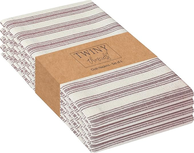 TWINY threads Stripe Cloth Napkins 100% Cotton 18x18 inch Set of 4 Rustic Farmhouse Napkin Washab... | Amazon (US)