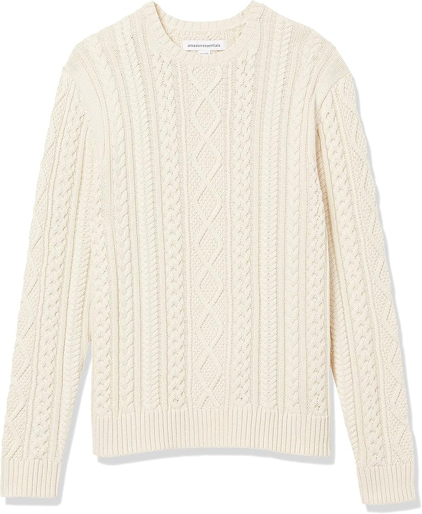 Amazon Essentials Mens Long-Sleeve 100% Cotton Fisherman Cable Crewneck Sweater | Amazon (US)