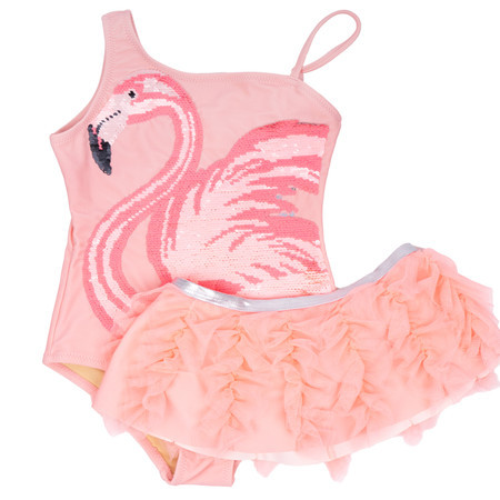 Pink Flamingo Girls Sequin One Piece & Tutu Swim Set 3t-10 | Shade Critters